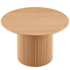 English Elm Oak 47" Round Dining Table with Oak Veneer Top, Mid-Century Wood & Metal Base, Sturdy Roman Column Design W1164P225836