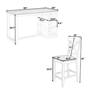 English Elm Topmax 5-Piece Farmhouse Counter Height Dining Set With Storage Shelves & Upholstered Chairs, White N717S000141K-GIGA