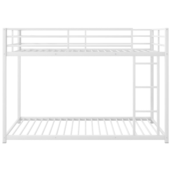 English Elm Twin Over Twin Metal Bunk Bed Low Profile with Full Guardrail Ladder Quiet Steel Frame Sturdy Support White MF285535AAK