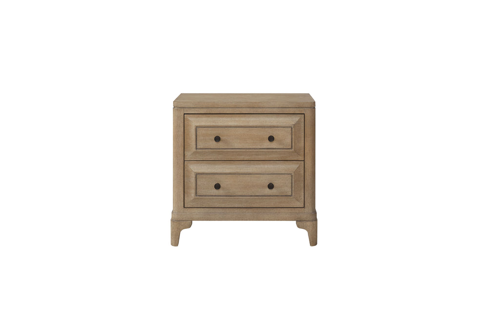 English Elm 2 2 Drawer Nightstand Sand Finish with USB Charging, Felt Top Drawer, Cedar Lined Bottom, Solid Wood Craftsmanship B2699P218785