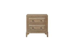 English Elm 2 2 Drawer Nightstand Sand Finish with USB Charging, Felt Top Drawer, Cedar Lined Bottom, Solid Wood Craftsmanship B2699P218785