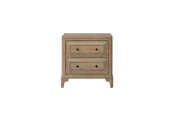 English Elm 2 2 Drawer Nightstand Sand Finish with USB Charging, Felt Top Drawer, Cedar Lined Bottom, Solid Wood Craftsmanship B2699P218785
