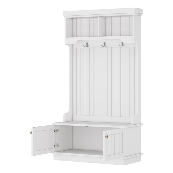 English Elm Hall Tree Entryway Organizer with Shoe Bench and 4-in-1 Coat Rack Hooks, Elegant Storage for Hallways White W1580P327001