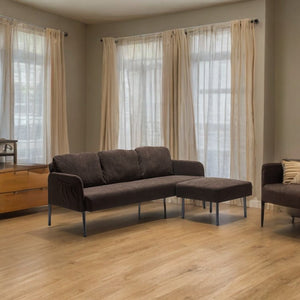 English Elm 3 Seater Modern Polyester Fabric Sofa with Ottoman — Compact Foam Cushions, Stylish Small Space Comfort Brown W1164S00032