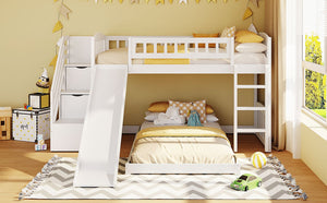 English Elm Stairway Twin Bunk Bed with Slide Storage Drawers and Guardrail Kids Bedroom LT100156AAK-1