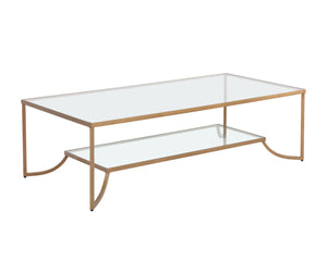 Sunpan KESSLER Coffee Table - Minimalist Design with Antique Gold Frame & Dual Glass Surfaces for Modern Spaces 109638