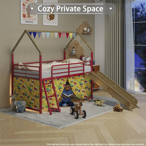 English Elm Jack Metal Junior Loft Bed With Slide & Superhero Curtains – Space-Saving Fun For Kids' Rooms! B083P354667
