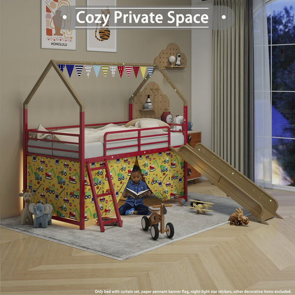 English Elm Jack Metal Junior Loft Bed With Slide & Superhero Curtains – Space-Saving Fun For Kids' Rooms! B083P354667