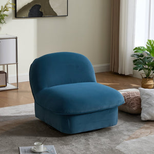 English Elm Swivel Accent Chair Plush Velvet Pumpkin Barrel Silhouette with 360 Degree Metal Base Smoke Blue W3244P392751