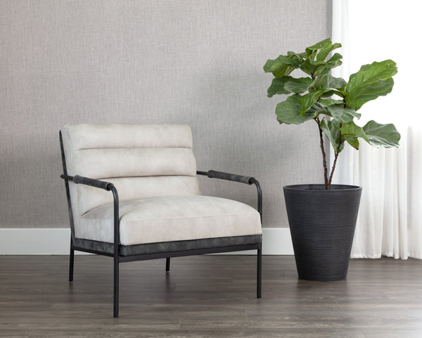 Sunpan TRISTEN Lounge Chair - Mid-Century Modern Design with Two-Tone Upholstery in Nono Cream & Dark Green 107777