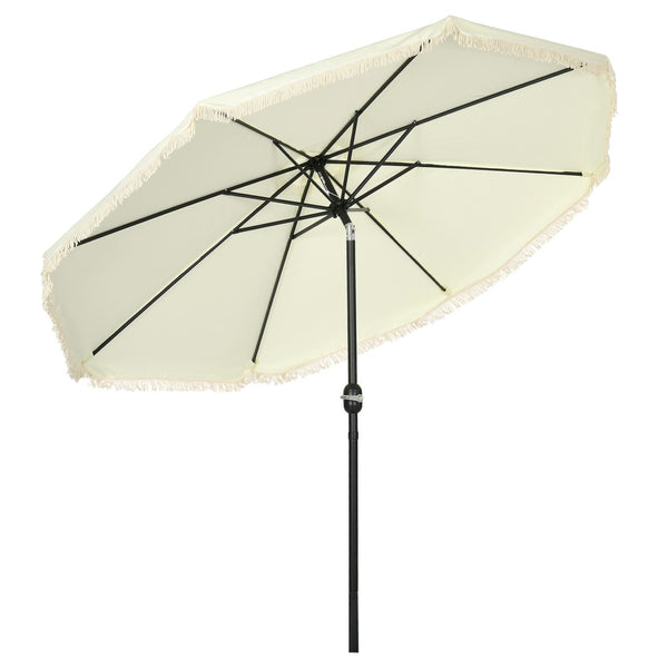 English Elm Outsunny 9Ft Cream White Patio Umbrella With Tilt, Ruffled Canopy, And Durable Steel Frame For Outdoor Fun W2225P200478-GIGA