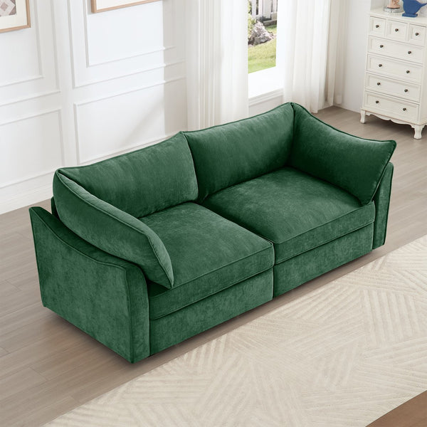 English Elm 2 Seater Sofa With Chic Crescent Armrests, Storage Drawers & Soft Chenille Fabric For Small Spaces W3041S00182
