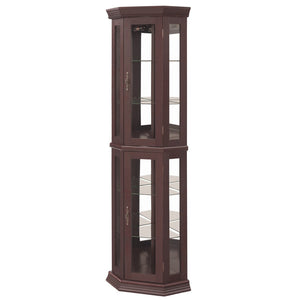 English Elm Lighted Corner Curio Cabinet with Led Glow Tempered Glass Shelves and Mirrored Back W2275P292642