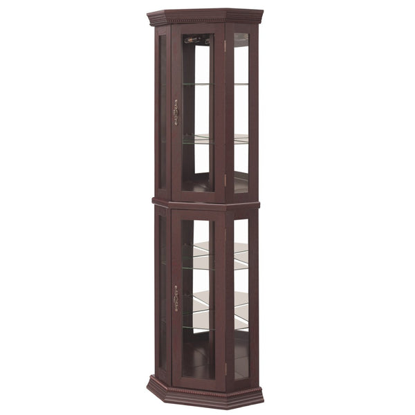 English Elm Lighted Corner Curio Cabinet with Led Glow Tempered Glass Shelves and Mirrored Back W2275P292642