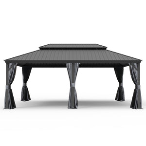 English Elm 14' X 20' Hardtop Gazebo – Stylish Metal Canopy With Drainage System, Privacy Curtains & Insect Netting W1859S00151