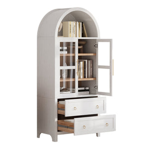English Elm K&K 71" Arched Kitchen Pantry Cabinet with Glass Doors, Adjustable Shelves, Soft-Close Drawers White N707P288972W