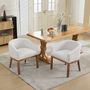 English Elm Mid Century Modern Upholstered Barrel Dining Chair - Beige Linen Accent Chair For Home & Office W1143P346923