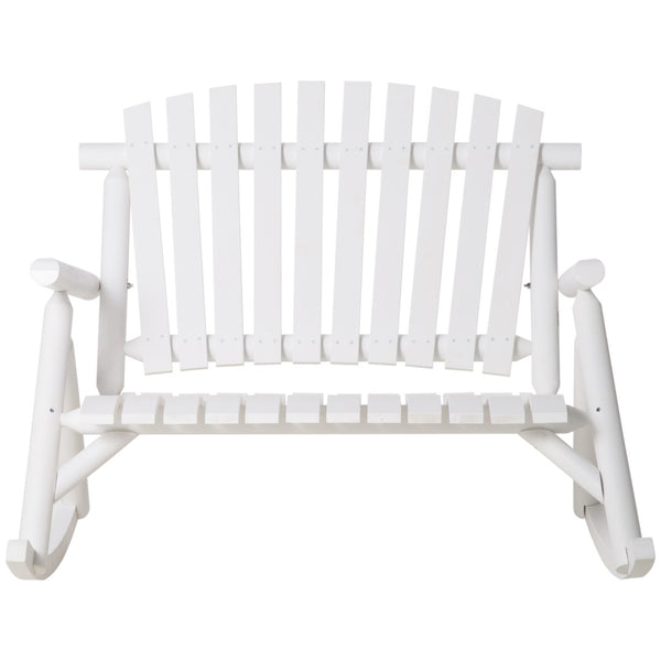 English Elm Outsunny Double Adirondack Rocking Chair For Two - Rustic White Wooden Seat For Patio & Garden Relaxation W2225P229739-GIGA