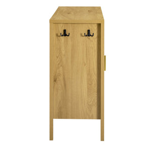 English Elm U_style Striped Four Door Sideboard Mdf Buffet Cabinet with Adjustable Shelves for Dining Natural N711P345170O