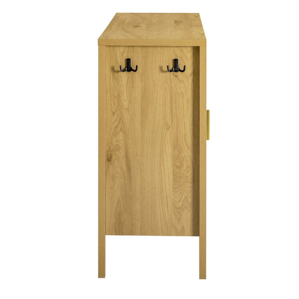 English Elm U_style Striped Four Door Sideboard Mdf Buffet Cabinet with Adjustable Shelves for Dining Natural N711P345170O
