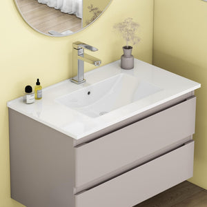 English Elm 32-inch Ceramic Drop-in Bathroom Sink Glossy Rectangular Basin for Modern Vanity W3151P264909