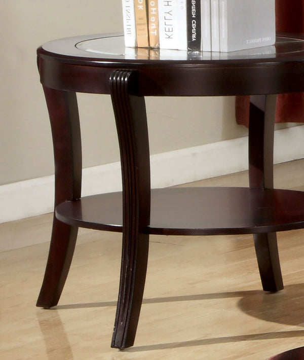 English Elm Contemporary Oval End Table with Beveled Glass Top and Solid Wood Open Shelf for Stylish Living Espresso 32 L x 28 W x 5 H B011P357280