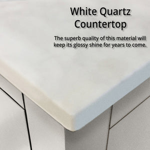 English Elm White Double Bath Vanity Set With White Quartz Top & 70 In. Mirror - Elegant Storage & Style! B2731S00704-GIGA