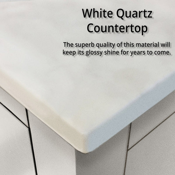 English Elm White Double Bath Vanity Set With White Quartz Top & 70 In. Mirror - Elegant Storage & Style! B2731S00704-GIGA