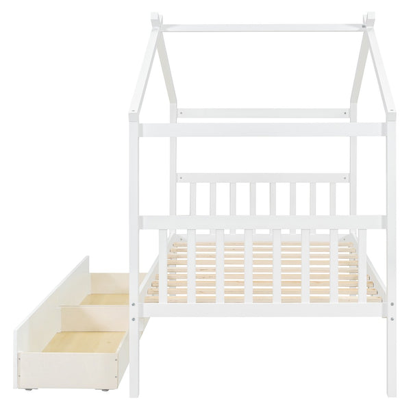 English Elm Twin House Bed Solid Pine Kids Cottage Frame with Storage Drawers Imaginative Room N708P309245K