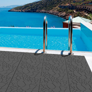 English Elm Stone Texture Interlocking Patio Tiles Polypropylene Anti-slip Outdoor Deck Flooring 44 Sq Ft Grey W3022P268428