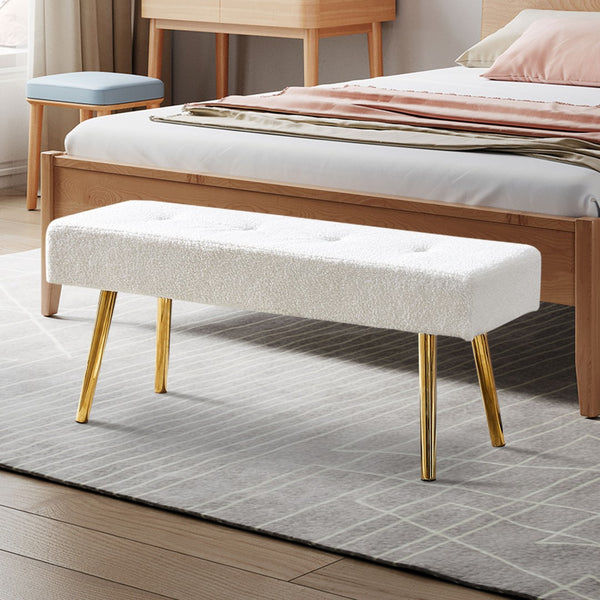 English Elm Modern Faux Teddy Fur Upholstered Bench with Gold Legs for Bedroom Entryway W116456798