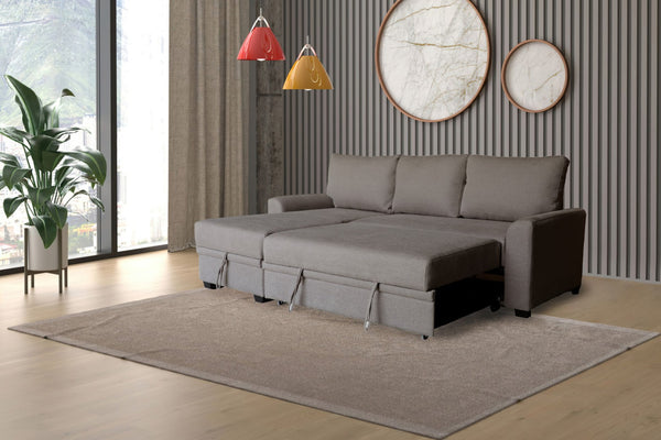 English Elm Nicolo Flannel Upholstered Sleeper Sectional with Storage Chaise for Living Rooms Brown B2749S00238