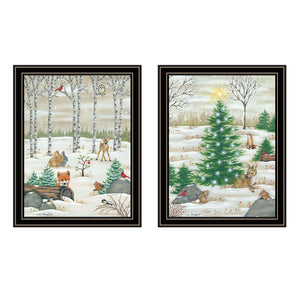 English Elm Trendy Decor 4u Woodland Critters Holiday Two Piece Framed Art Set for Home Walls B067P255237