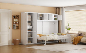 English Elm Queen Murphy Wall Bed with Integrated Wardrobe and Drawers for Studio Spaces LP000876AAK