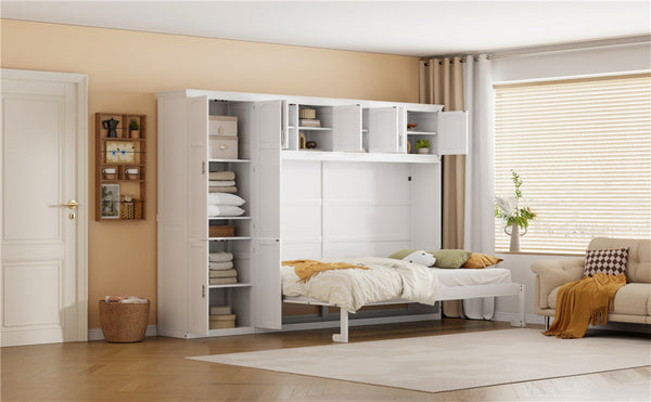 English Elm Queen Murphy Wall Bed with Integrated Wardrobe and Drawers for Studio Spaces LP000876AAK
