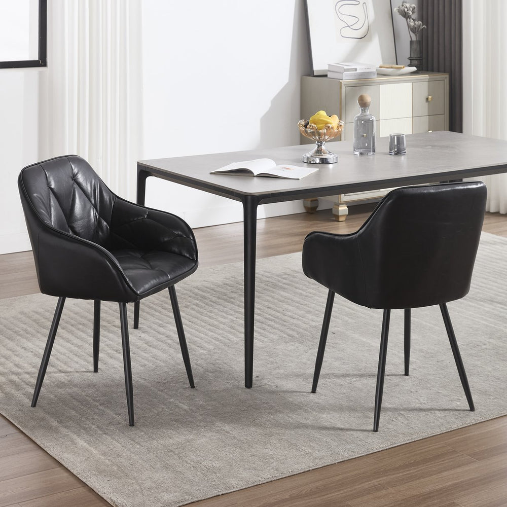 English Elm Dining Chairs Set Of 2 - Stylish Upholstered Faux Leather Armchairs For Comfort & Versatile Use W3112P262560