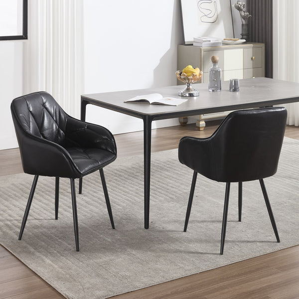 English Elm Dining Chairs Set Of 2 - Stylish Upholstered Faux Leather Armchairs For Comfort & Versatile Use W3112P262560