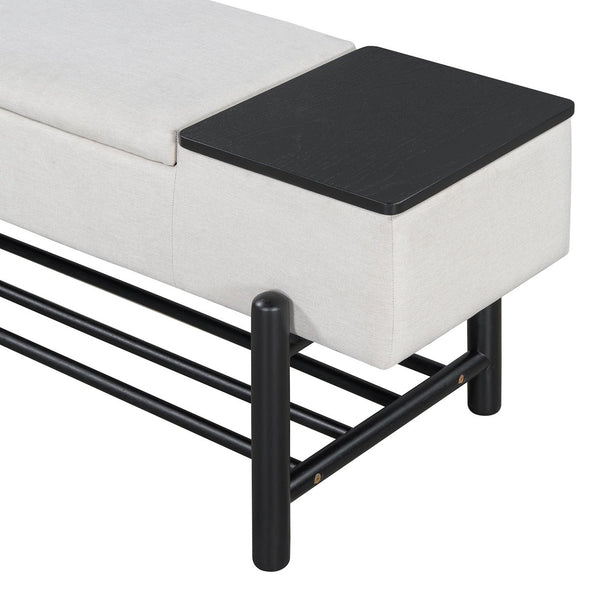 English Elm TREXM Farmhouse Upholstered Storage Bench with Lift-Top Hidden Compartment and Shoe Rack, Durable Comfort Black N715P308014B