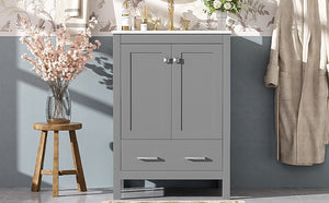 English Elm 24-inch Modern Bathroom Vanity with Ceramic Sink, Soft-Close Doors, Drawer Divider & Ample Storage Gray N729P299440E