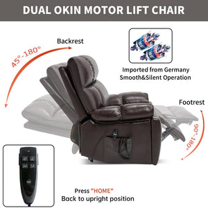 English Elm Brown Leatheraire Power Lift Recliner Dual Motor Massage Heat Heavy Duty 350lb W1803P340308