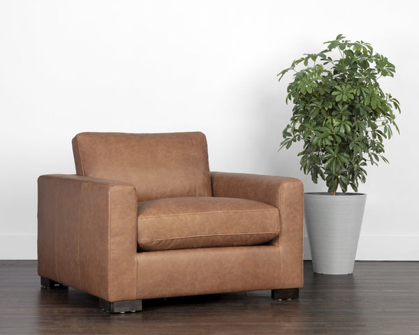 Sunpan BAYLOR Armchair - Luxurious Marseille Camel Leather, Classic Design with Modern Comfort & Style 106945