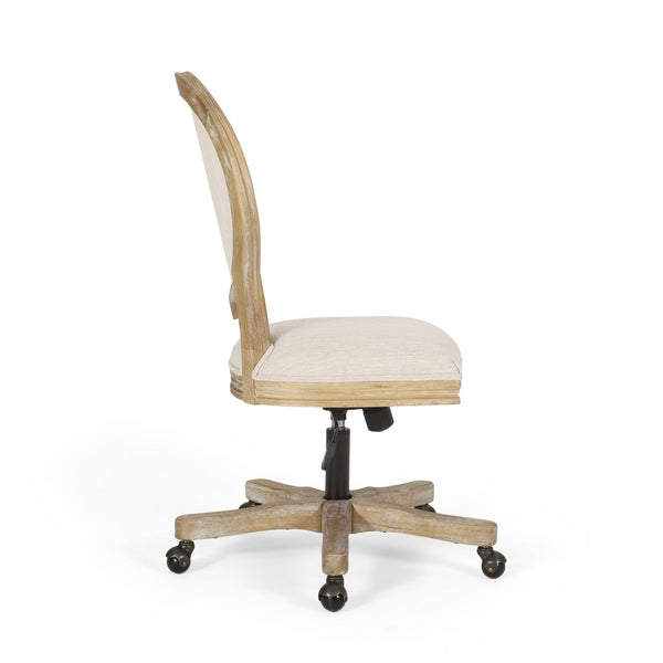 English Elm Christopher Knight Home® - SWIVEL&LIFT French Country Office Chair in Beige Fabric with Distressed Rubberwood Base, Casters 71884.00FBGENTL