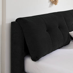 English Elm King Size Hydraulic Platform Bed With Integrated Headboard - Stylish Chenille Upholstery, Black W1413S00116