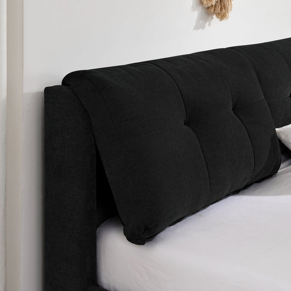 English Elm King Size Hydraulic Platform Bed With Integrated Headboard - Stylish Chenille Upholstery, Black W1413S00116