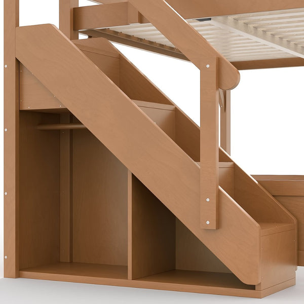 English Elm Twin Low Loft Bed Solid Pine Frame Kids Study Desk Blackboard Storage White Antique Natural W1580S00554