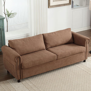 English Elm U_Style Convertible 2-in-1 Sofa Bed Sleeper with Large 63"x70.9" Mattress, Retro Rivet Accent Design Brown W2705S00020