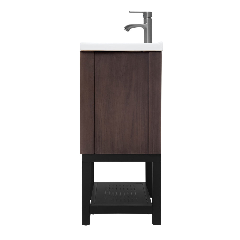 English Elm 24" Bathroom Vanity with Smooth White Ceramic Sink, Durable Metal Hinges, Adjustable Feet, Sleek Faucet & Open Iron Shelf Walnut W688P224404