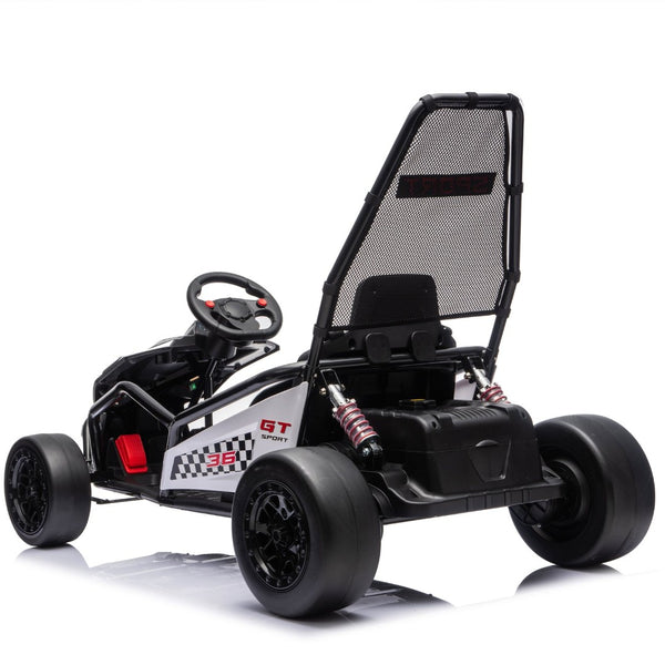English Elm 24v Dual Motor Kids Go Kart with Drift Mode Roll Cage and Rear Suspension Ages 6 to 12 W1578P454061