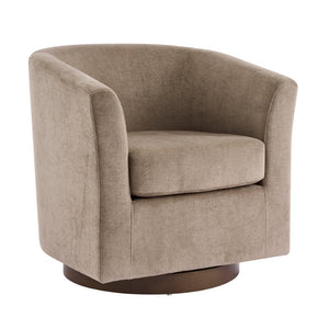 English Elm Halo Velvet Barrel Swivel Accent Chair with Bentwood Ring Base for Living Rooms Light Brown N776P378583B