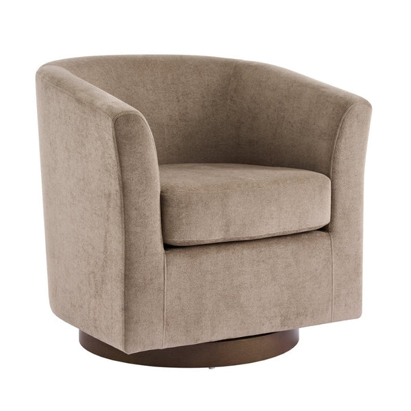 English Elm Halo Velvet Barrel Swivel Accent Chair with Bentwood Ring Base for Living Rooms Light Brown N776P378583B